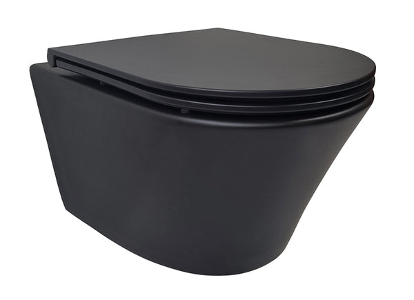 Vesta Wall-mounted Toilet | Rimless | Flatline Toilet Seat | Soft-close and Quick-release | Matte Black