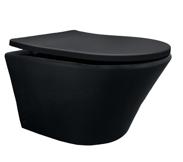 Vesta Junior wandcloset rimless | Verkort Shade slim toiletzitting | Softclose en quick release | Mat zwart
