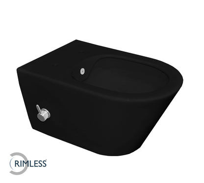 Stereo wandcloset rimless met bidetkraan Warm en koud water Mat zwart