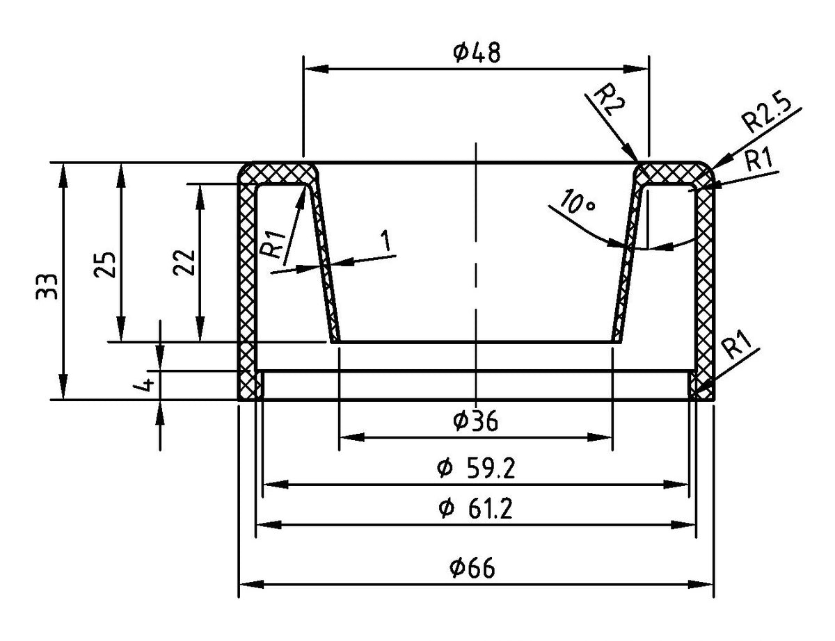 Maattekening Valpijpsok voor laaghangend reservoir