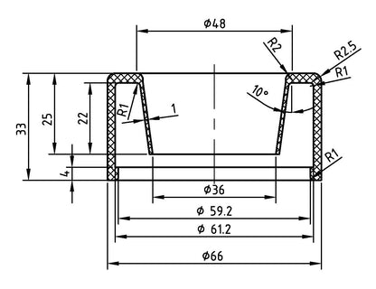 Maattekening Valpijpsok voor laaghangend reservoir