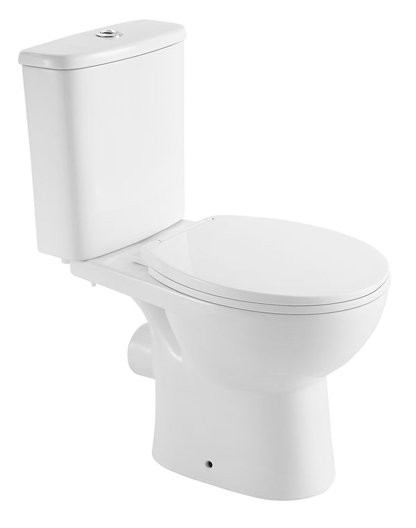 Inodoro de pie de dos piezas rimless PK con asiento | Blanco brillante