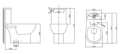Maattekening Duoblok toilet staand rimless AO met toiletzitting Glans wit