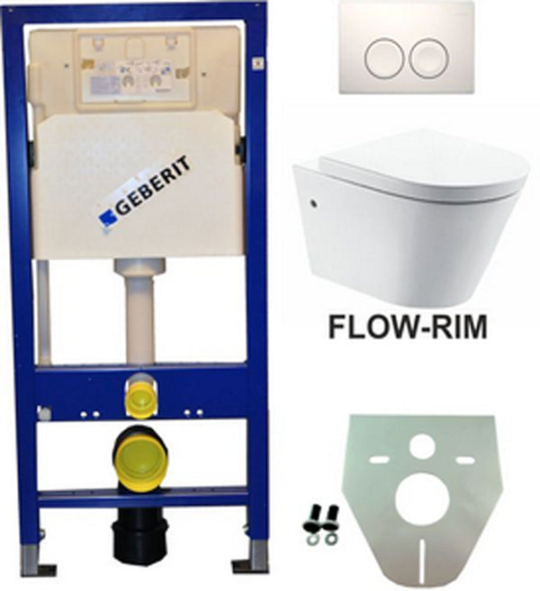 Geberit UP 100 Flow Rim toilet + seat + Delta 25 white