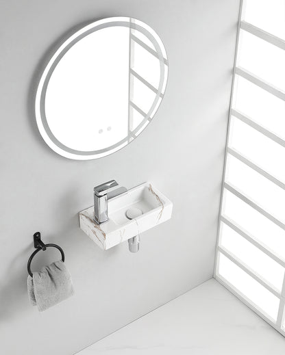 Rhea S mini fontein links 36,5 x 18 x 9 cm keramiek carrara - WDtegels