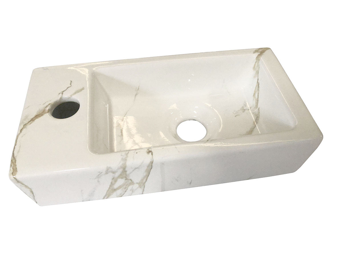 Rhea S mini fontein links 36,5 x 18 x 9 cm keramiek carrara - WDtegels