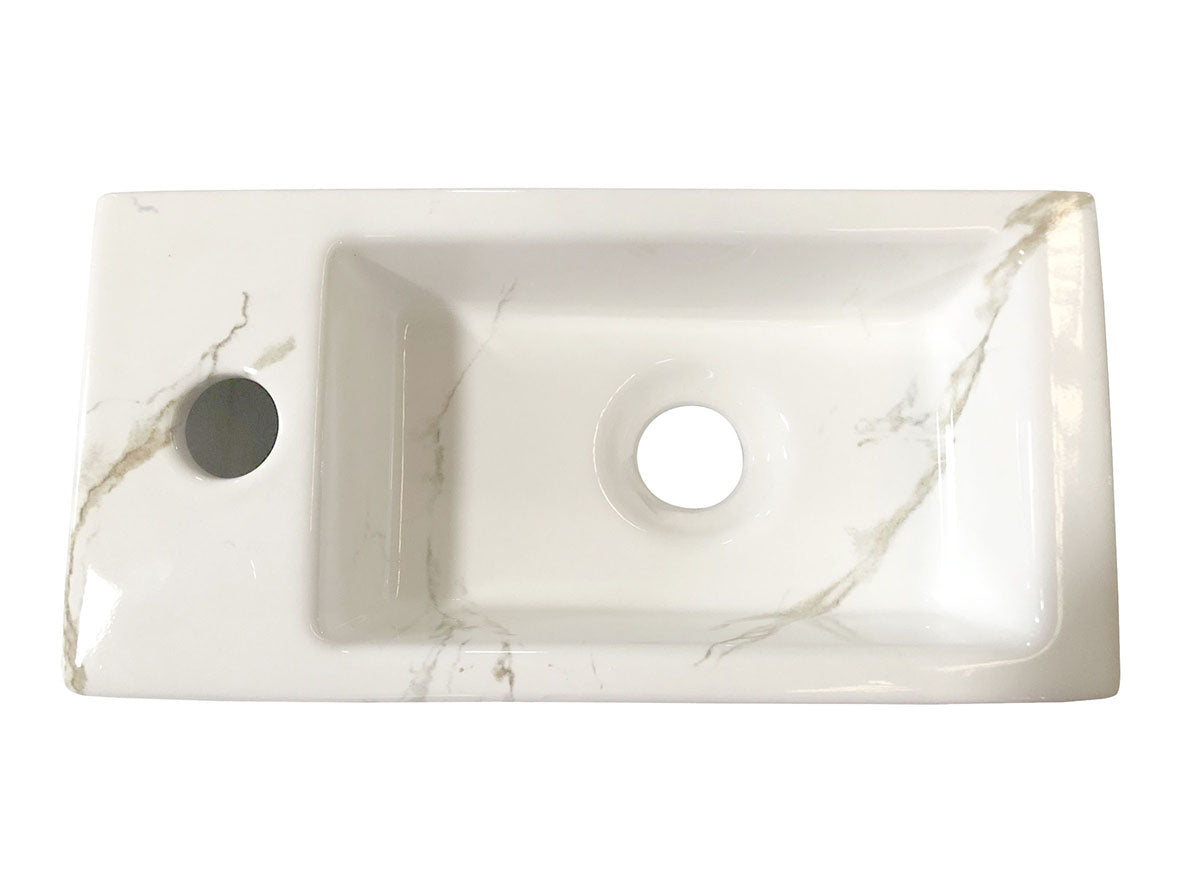 Rhea S mini fontein links 36,5 x 18 x 9 cm keramiek carrara - WDtegels