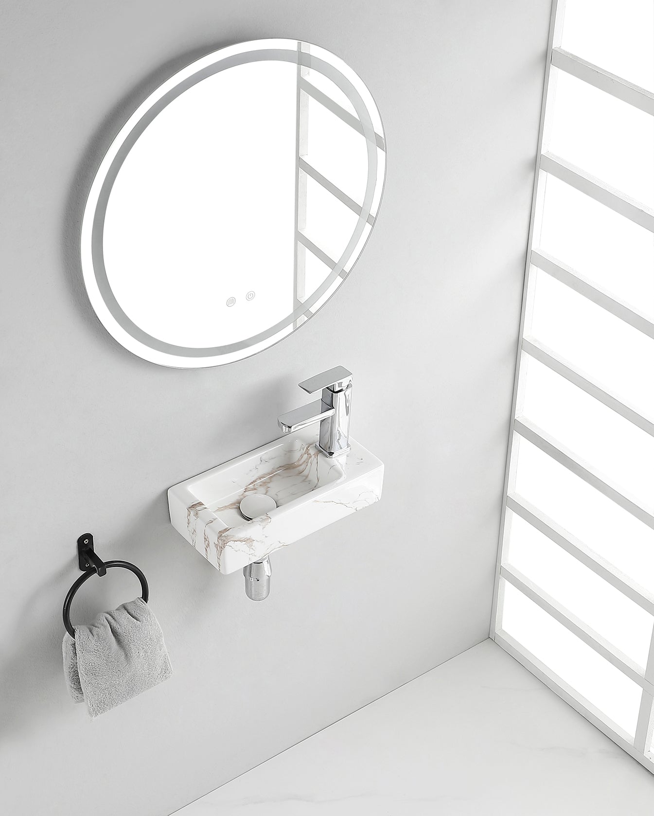Rhea S mini fontein rechts 36,5 x 18 x 9 cm keramiek carrara - WDtegels