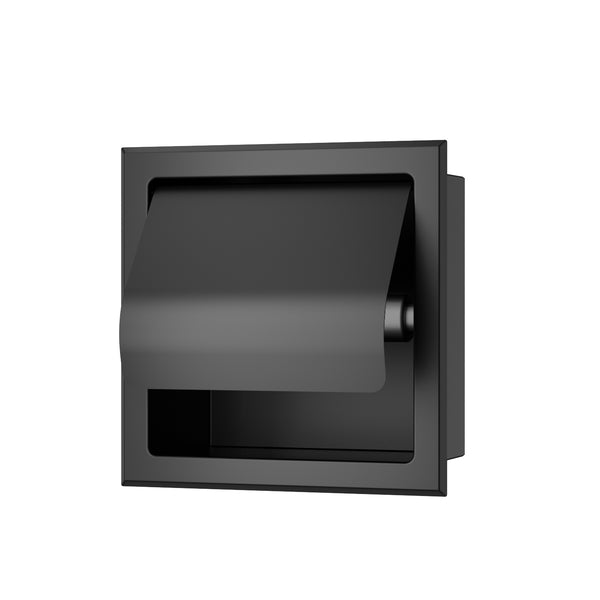 Portarrollos de papel higiénico empotrado Rocko con tapa | Negro mate