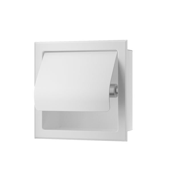 Portarrollos de papel higiénico empotrado Rocko con tapa | Blanco mate