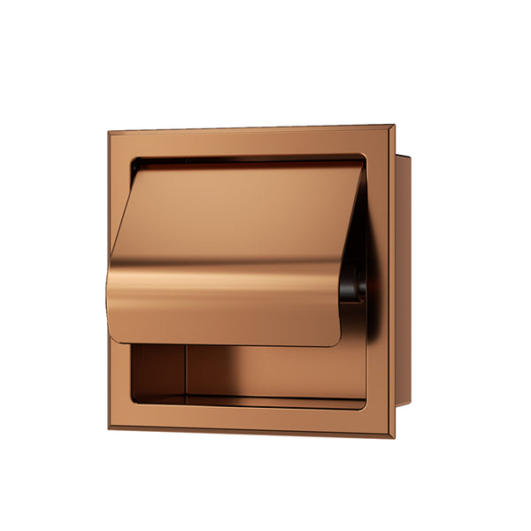Portarrollos de papel higiénico empotrable Rocko con tapa | Cobre bronce cepillado PVD