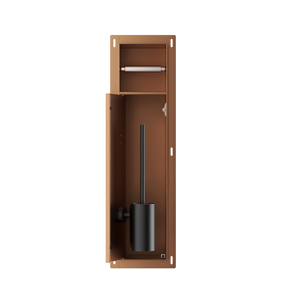 Rocko inbouw toiletrol- en borstelhouder betegelbaar geborsteld brons koper PVD - productfoto 3