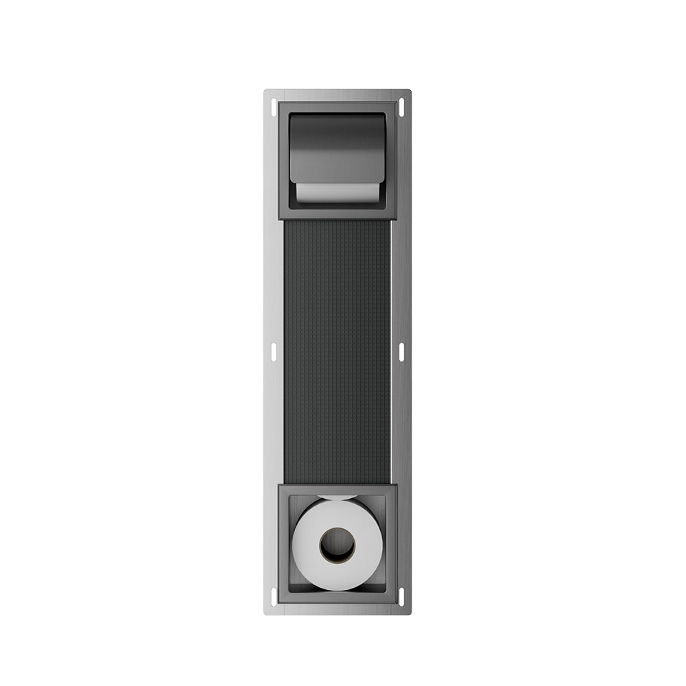 Rocko inbouw toiletrolhouder met klep en reserverolhouder gunmetal - productfoto 2