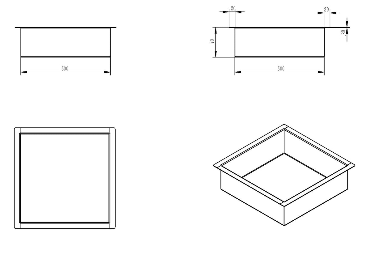 Lijntekening Demis inbouwnis met LED 30x30x7cm RVS