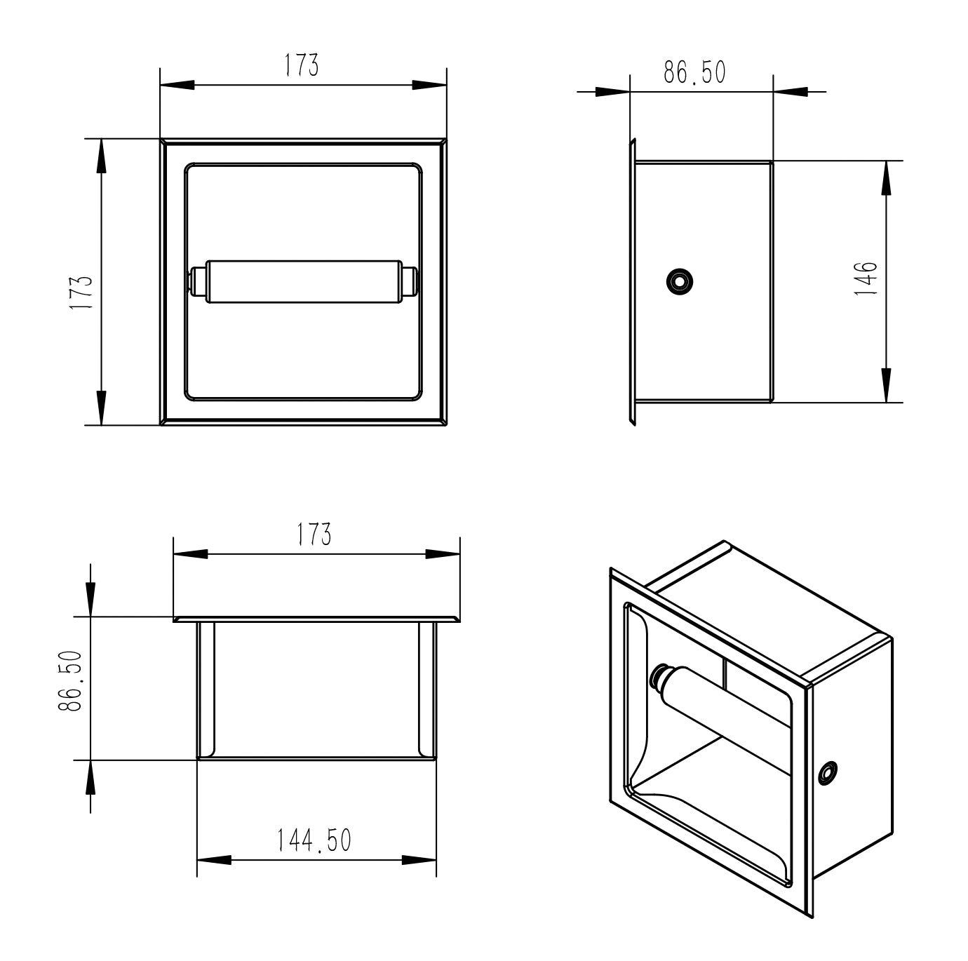 Wiesbaden Built-in toilet roll holder + spare roll holder, matt black