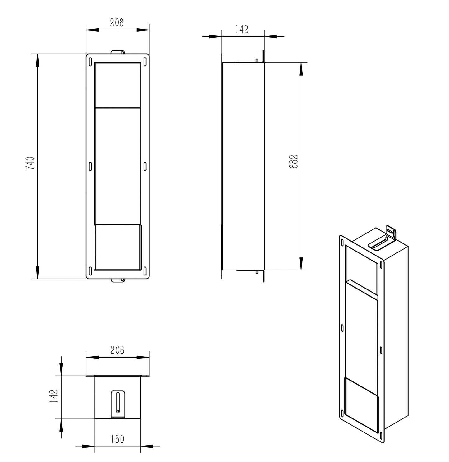 Wiesbaden Built-in toilet roll holder + spare roll holder, matt black