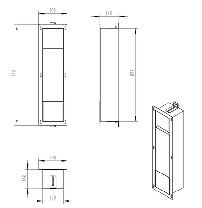 Wiesbaden Built-in toilet roll holder + spare roll holder, matt black