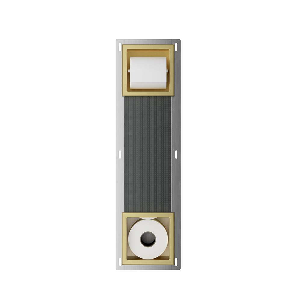 Rocko inbouw toiletrolhouder zonder klep en reserverolhouder geborsteld messing - productfoto 2