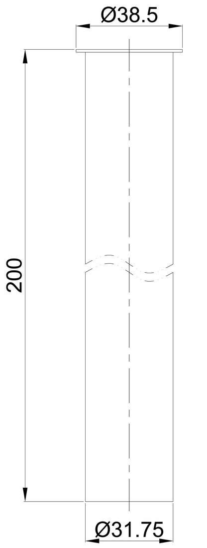 Lijntekening UniMatch sifon verlengbuis 20cm met kraag Mat zwart