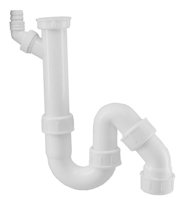 Sifón universal con conexión para lavadora 11/2" x abrazadera de 40mm, blanco
