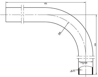 Lijntekening Vloerbuis PVC 75x22x3,2cm Wit