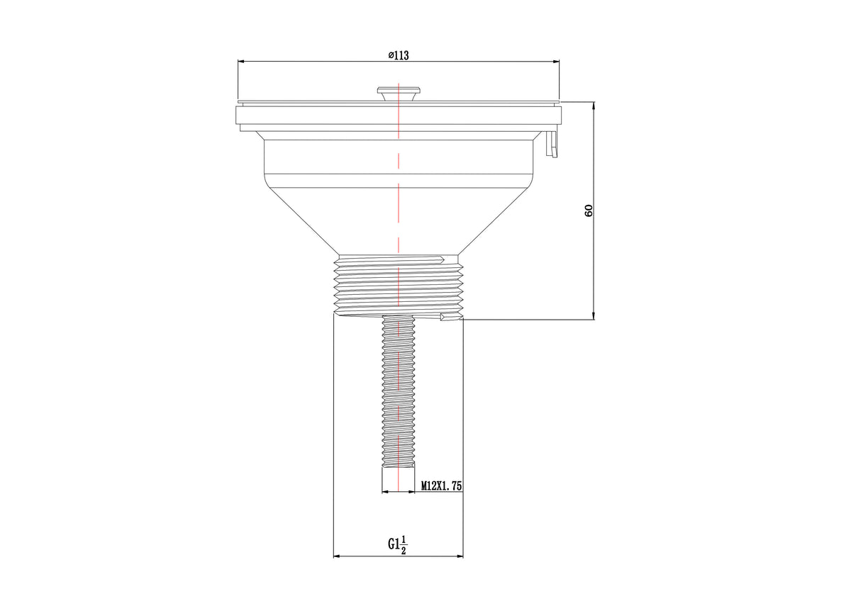 Lijntekening Korfplug met rooster 6/4 90mm en 70mm schroef
