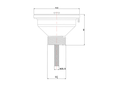Lijntekening Korfplug met rooster 6/4 90mm en 70mm schroef