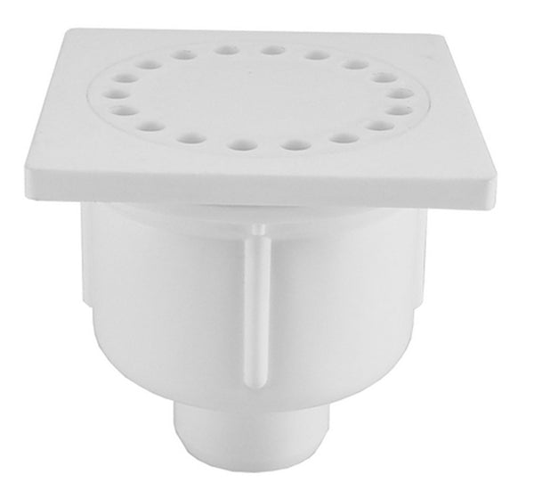 Shower drain with bottom outlet, plastic, 10 x 10 cm, white