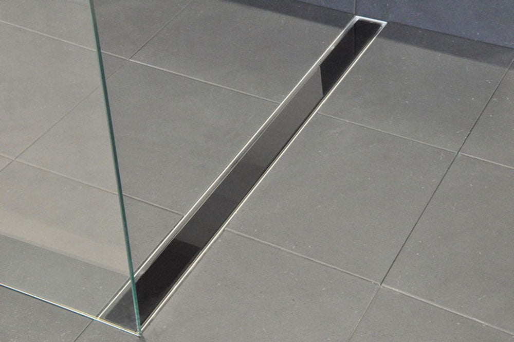 Glasrooster voor douchegoot 80 x 7 cm glanzend zwart - WDtegels