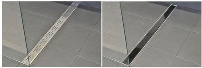 Glasrooster voor douchegoot 90 x 7 cm glanzend zwart - WDtegels