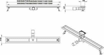 Wiesbaden RVS douchegoot+flens zonder rooster 120x7 (3e GEN.) - WDtegels
