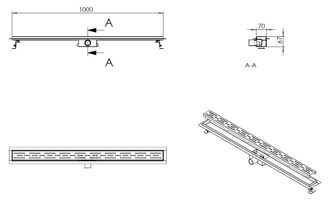 Wiesbaden ZWARTE douchegoot 40mm aansl. +flens 100x7 - WDtegels