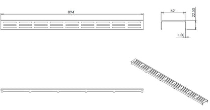 Rejilla suelta tipo 1 para desagüe de ducha de 3.ª generación, 90 cm, Wiesbaden