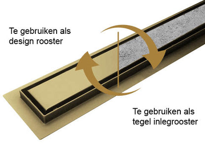 Douchegoot met flens en tegelrooster | 70x7cm | Geborsteld messing PVD