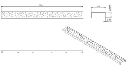 Rejilla suelta tipo 3 para desagüe de ducha de 3.ª generación, 70 cm, Wiesbaden