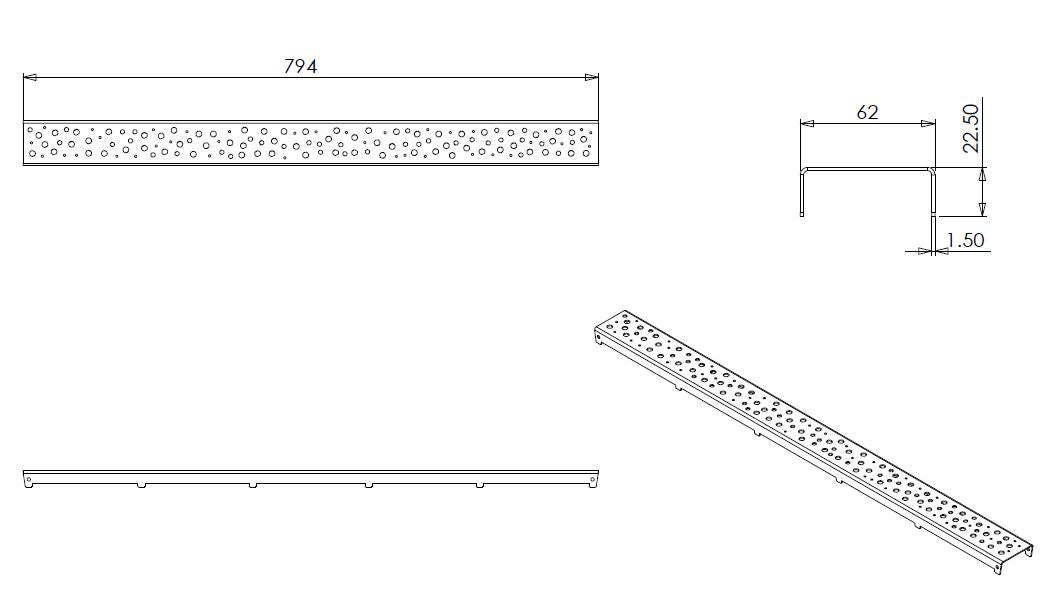 Wiesbaden Loose grid type 3 for 3rd generation shower drain 80cm