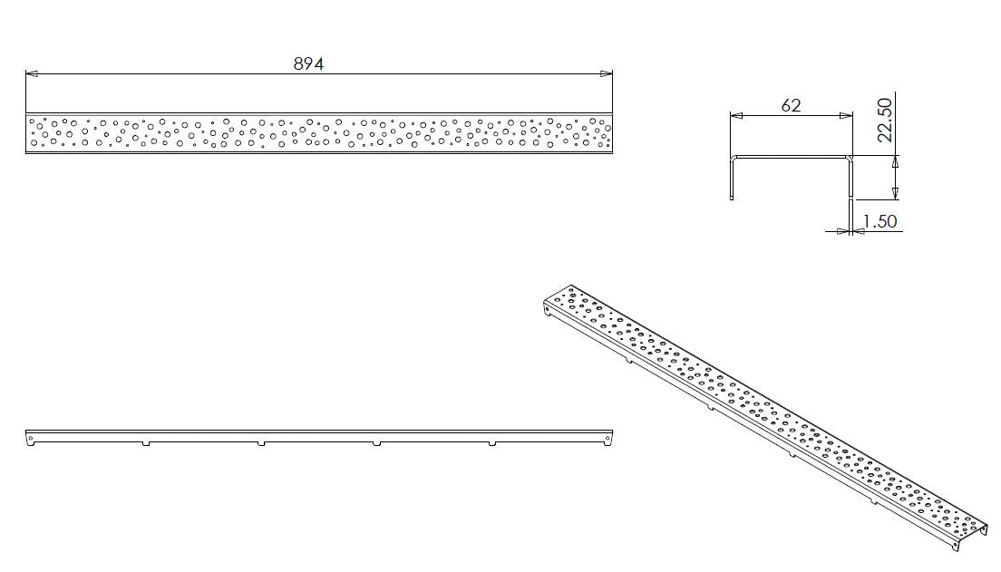 Wiesbaden Loose grid type 3 for 3rd generation shower drain 90cm
