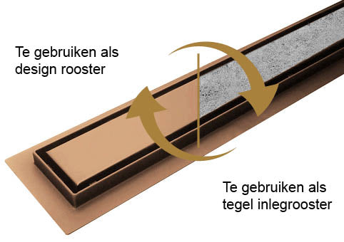Shower drain with flange and tile grid 80 x 7 cm brushed bronze copper PVD