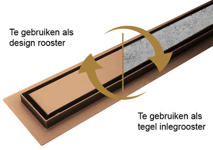 Shower drain with flange and tile grid 100 x 7 cm brushed bronze copper PVD