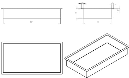 Lijntekening Demis inbouwnis 30x60x10cm gunmetal PVD