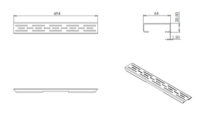 Grate for shower drain with flange 50 x 7 cm matt black