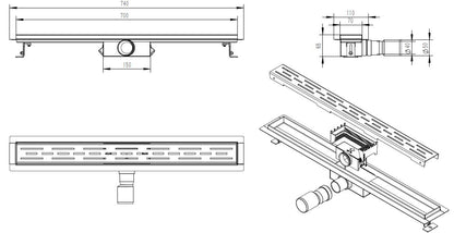 Wiesbaden Eco stainless steel shower drain with flange 70cm