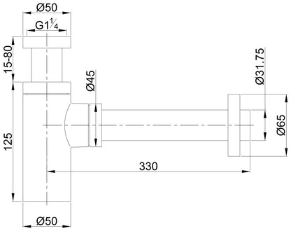 Wiesbaden Star luxe sifon 11/4+muurbuis+rozet chroom