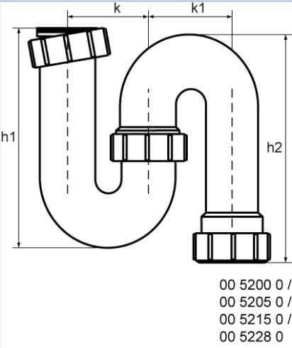Lijntekening McAlpine 5215 S-sifon 6/4 inchx40mm