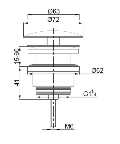 Lijntekening UniMatch open afvoerplug 5/4 inch geborsteld brons koper PVD