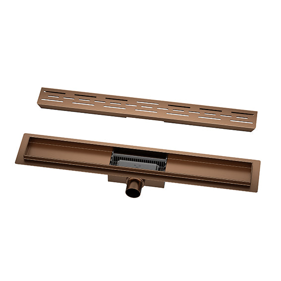 Douchegoot met flens en rooster 70 x 7 cm geborsteld brons koper PVD