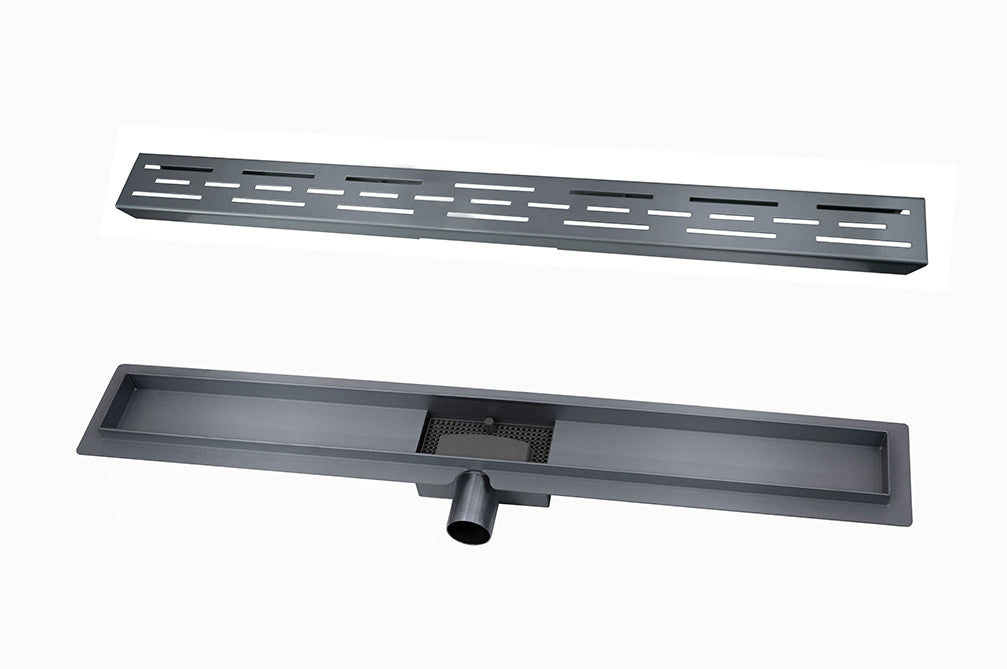 Douchegoot met flens en rooster 90 x 7 cm gunmetal PVD