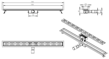 Wiesbaden Douchegoot met flens en rooster 100 x 7 cm gunmetal