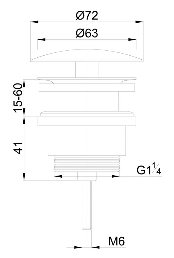 Lijntekening UniMatch open afvoerplug 5/4 inch gunmetal