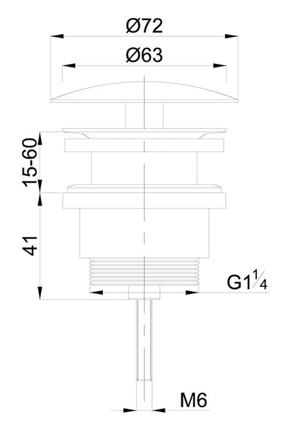 Lijntekening UniMatch open afvoerplug 5/4 inch gunmetal